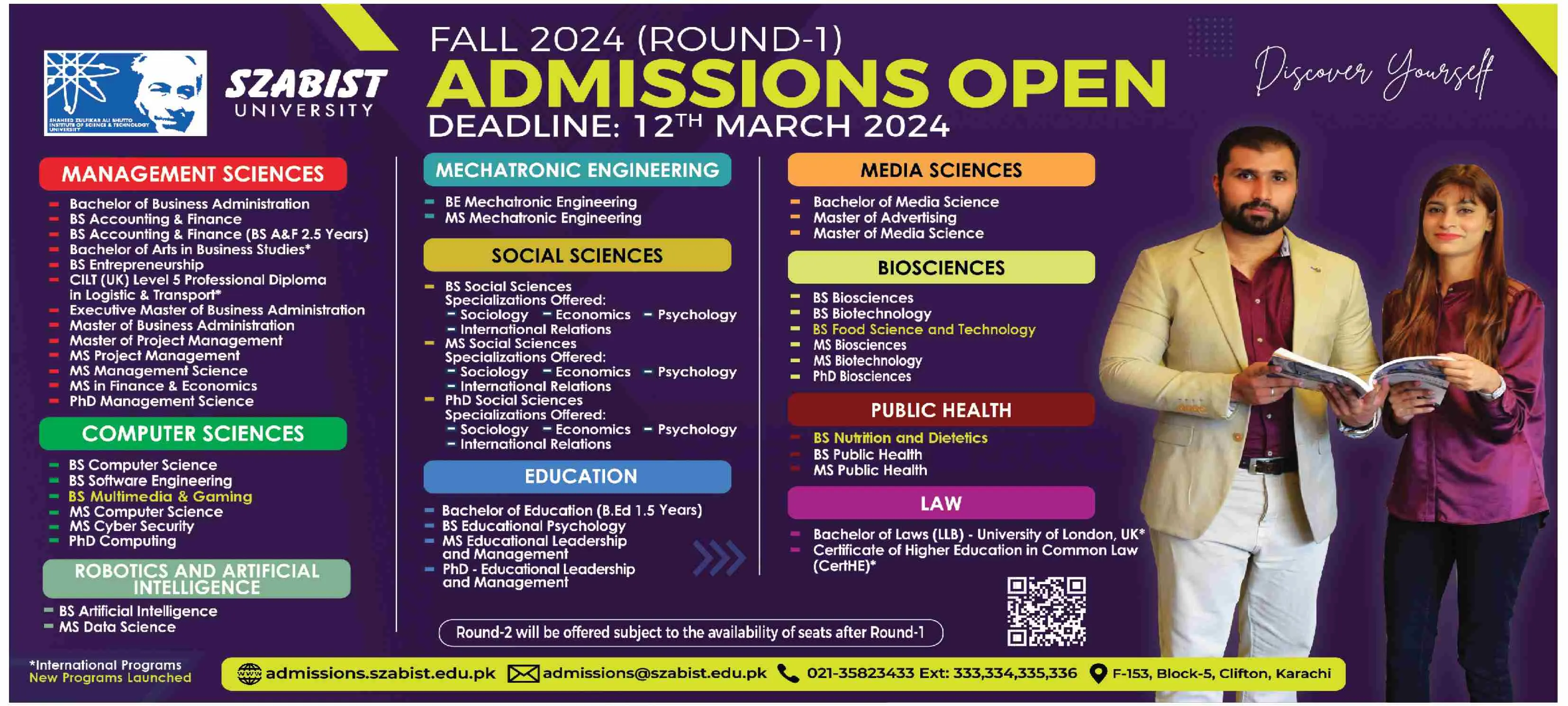 Admissions Open in Shaheed Zulfikar Ali Bhutto Institute – Shaheed Zulfiqar Ali Bhutto University of Law Karachi Admissions 2024 — original advertisement