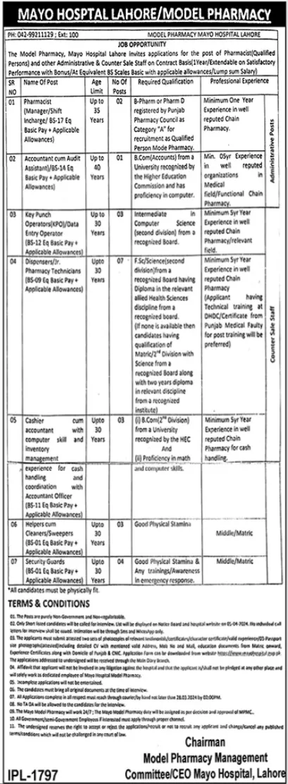 Mayo Hospital Lahore Punjab Jobs 2024 Jobs 2024 — original advertisement