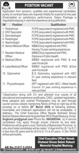 Nawab Shaheed Ghous Bakhsh Raisani Memorial Hospital Jobs – Nawab Shaheed Ghous Bakhsh Raisani Memorial Hospital Mastung Jobs 2024 — original advertisement