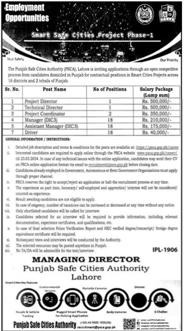 Punjab Safe Cities Authority PSCA  Jobs 2024 Jobs 2024 — original advertisement