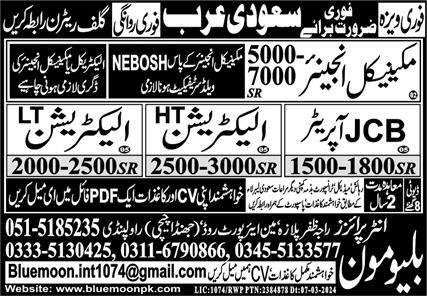 Mechanical Engineer And Electrician Jobs In Saudi Arabia – Blue Moon Enterprises Jobs 2024 — original advertisement