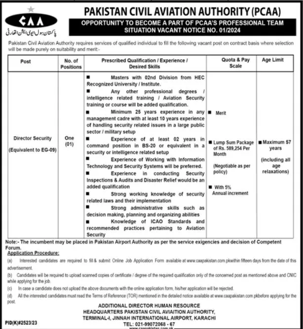 Pakistan Civil Aviation Authority Karachi Jobs 2024 – Pakistan Civil Aviation Authority (CAA) Jobs 2024 — original advertisement