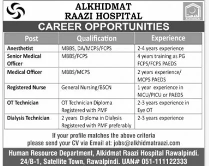 Al Khidmat Raazi Hospital Rawalpindi Jobs 2024 – Alkhidmat Jobs 2024 — original advertisement