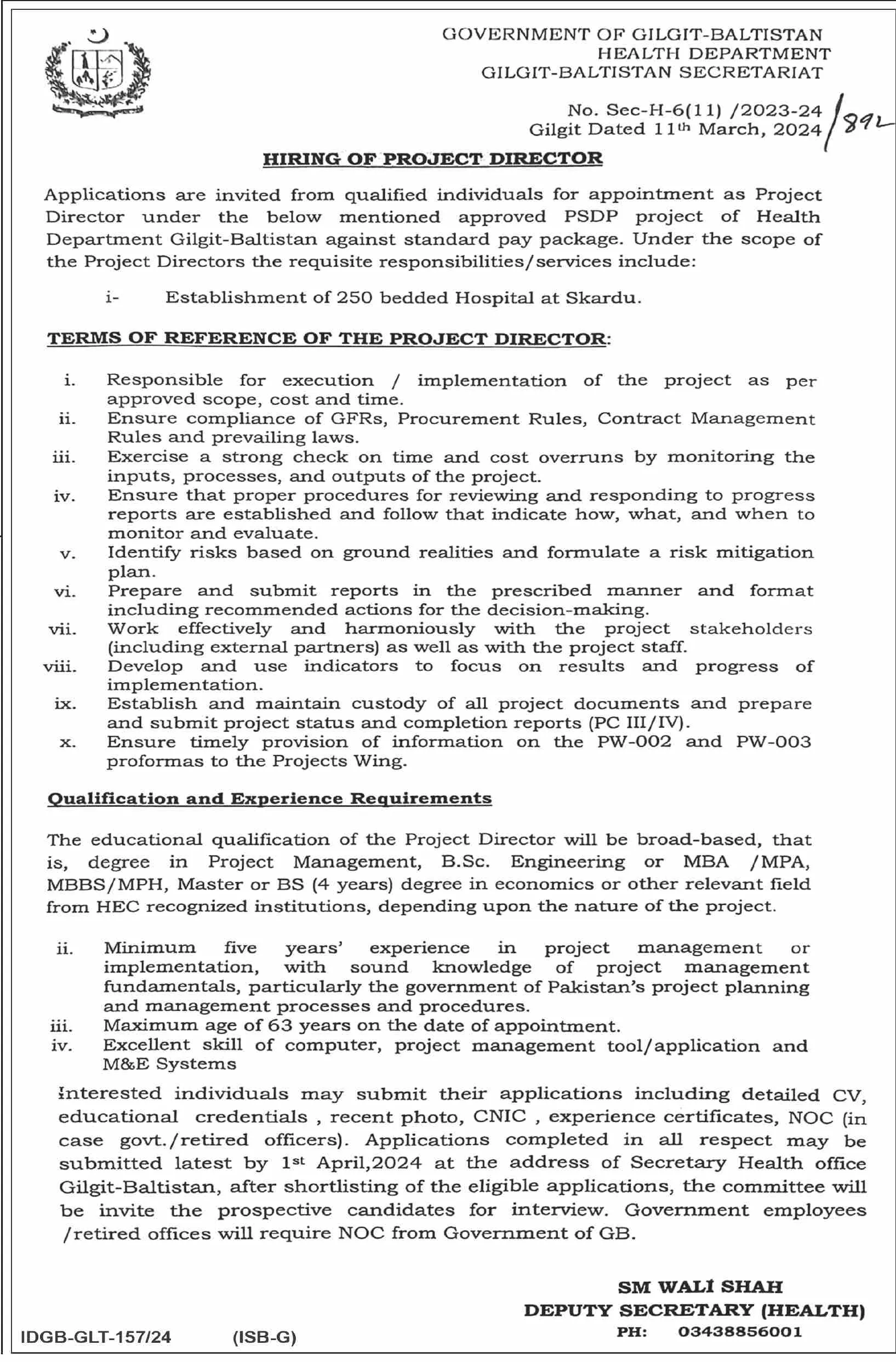 Health Department Gilgit Jobs 2024 – Health Department Gilgitbaltistan Jobs 2024 — original advertisement