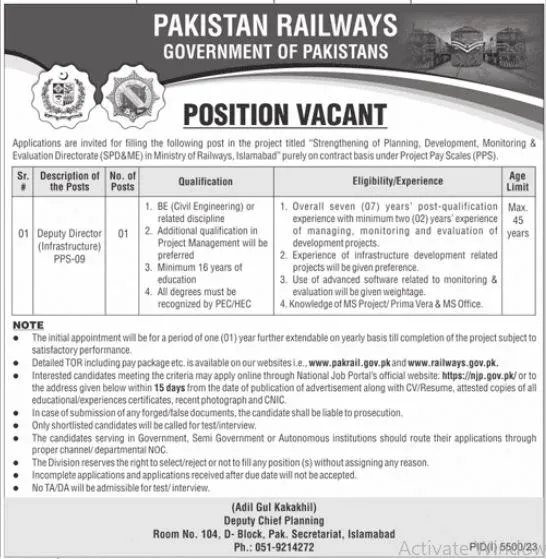 Pakistan Railways Islamabad Jobs 2024 – Ministry of Railways Islamabad Jobs 2024 — original advertisement