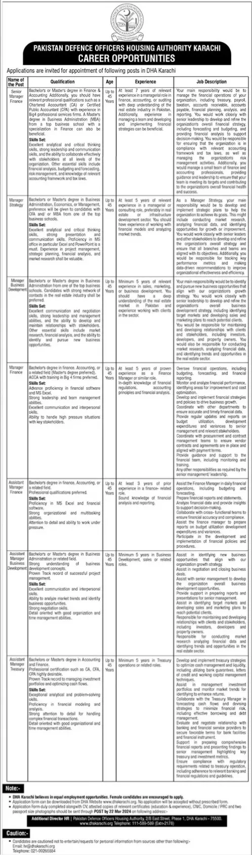 Pakistan Defence Housing Authority Karachi Jobs 2024 Jobs 2024 — original advertisement