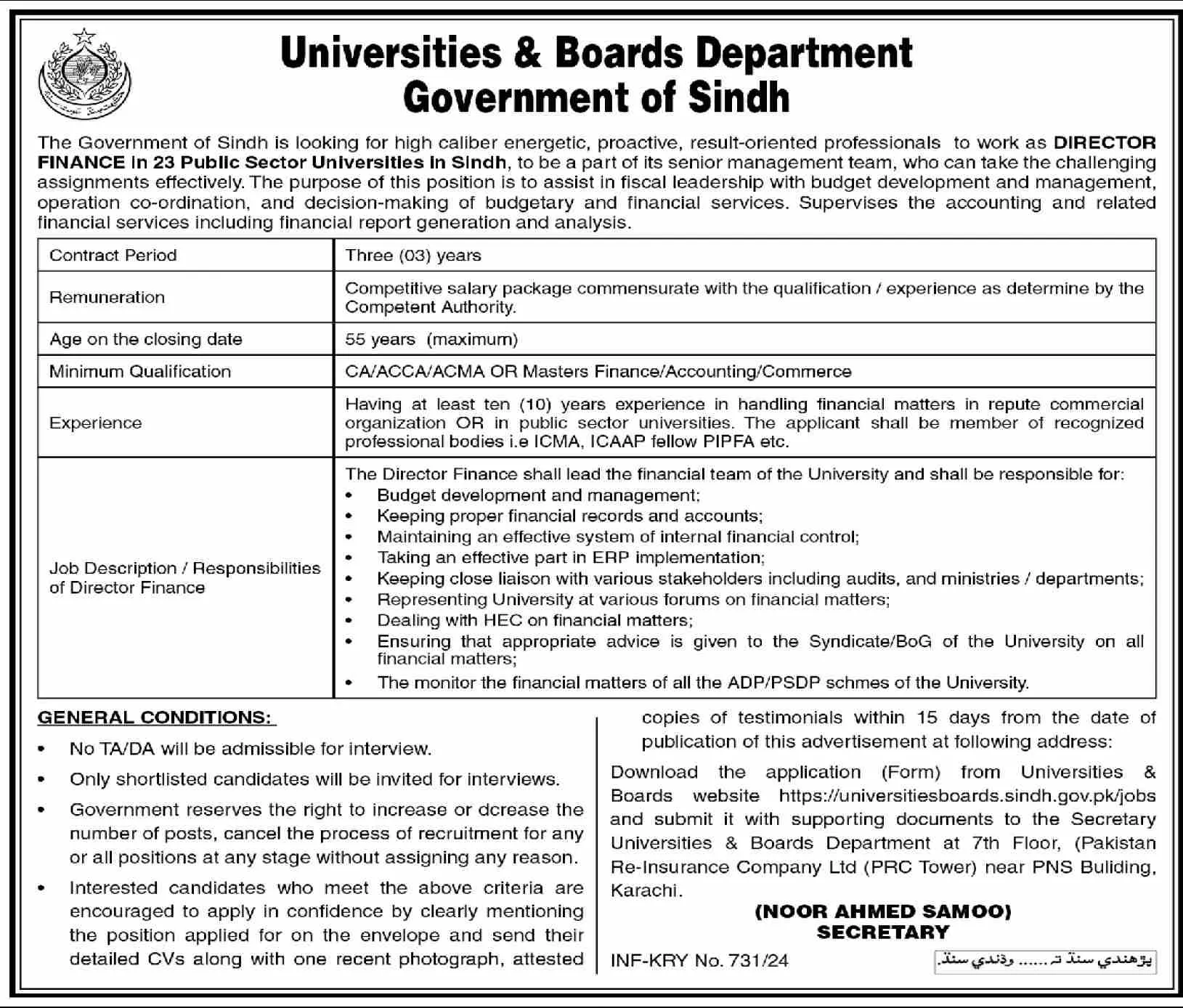 Universities & Boards Department Karachi Jobs 2024 – Govt of Sindh Jobs 2024 — original advertisement