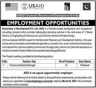 Associates in Development AiD Pvt Limited Peshawar Jobs 2024 – Private Company Jobs 2024 — original advertisement