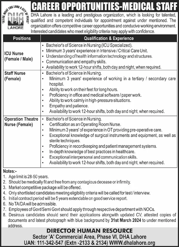 Defence Housing Authority Dha Lahore Jobs 2024 Jobs 2024 — original advertisement