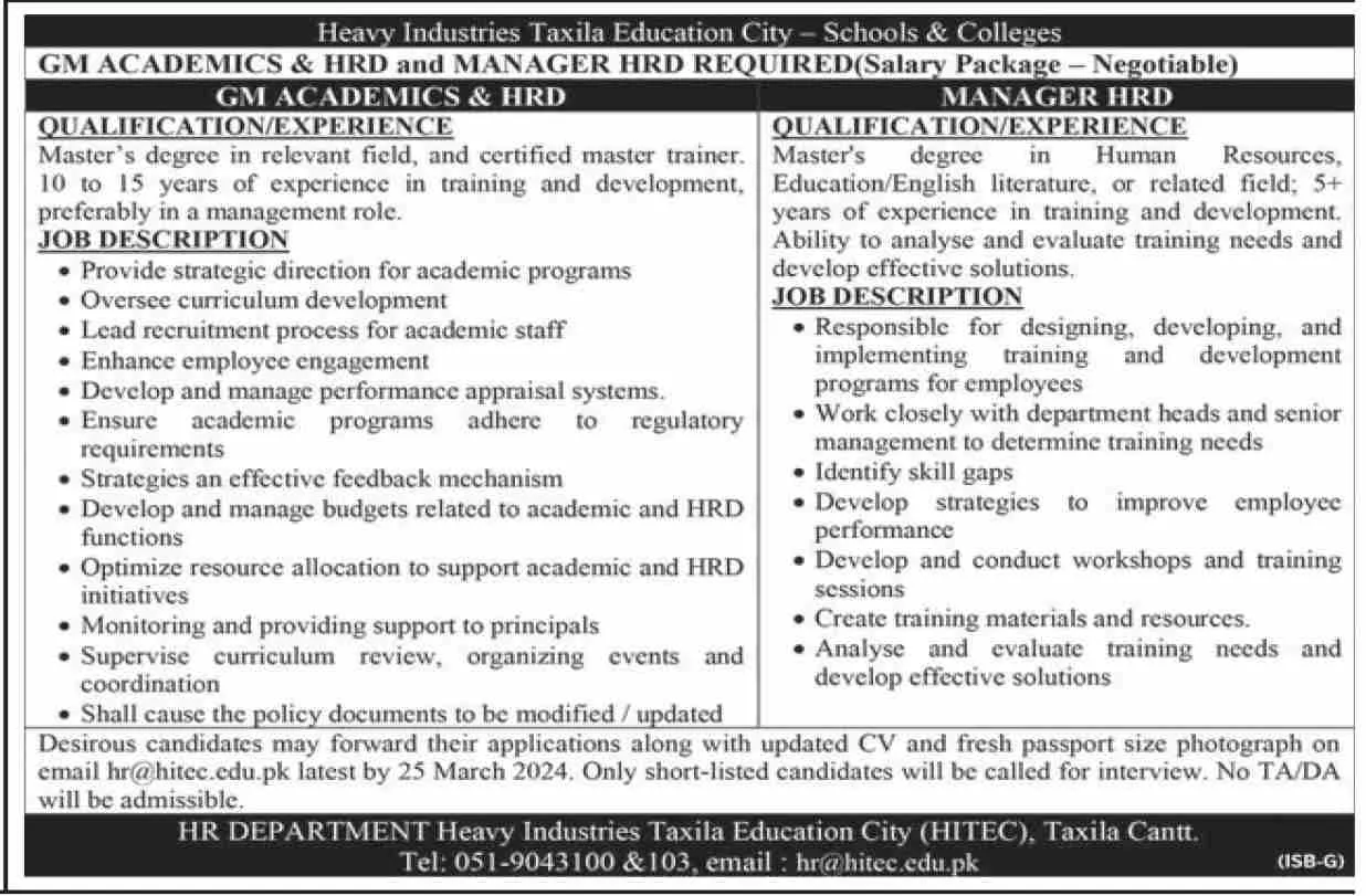 Heavy Industries Taxila Education City HITEC Jobs 2024 Jobs 2024 — original advertisement