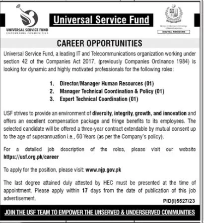 Universal Service Fund Islamabad Jobs 2024 Jobs 2024 — original advertisement
