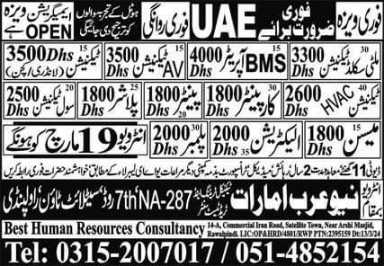 Bms Operator and Electrician Jobs in UAE 2024 – Arab Emrates International Trade Test Center Jobs 2024 — original advertisement