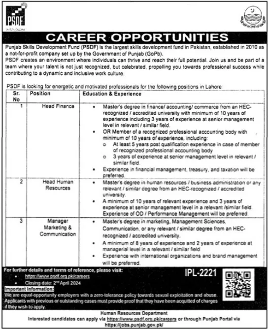 Punjab Skills Development Fund PSDF Lahore Jobs 2024 Jobs 2024 — original advertisement
