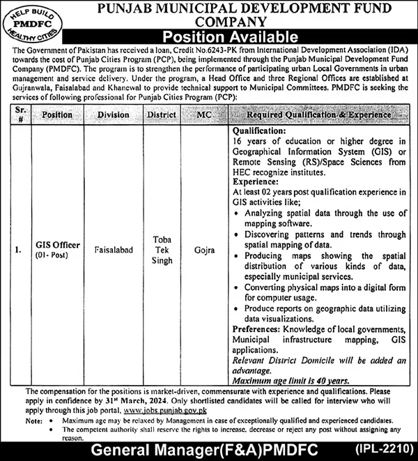 Punjab Municipal Development Fund Company PMDFC Jobs 2024 Jobs 2024 — original advertisement