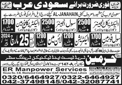 Civil Engineer & Electrical Engineer Jobs 2024 Saudi Arabia – Harmain Trade Test & Technical Training Center Jobs 2024 — original advertisement