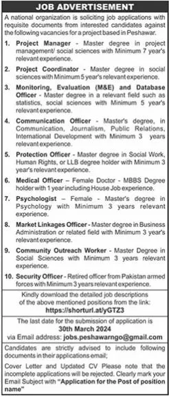 Non Governmental Organization NGO Peshawar Jobs 2024 – Public Sector Organization Jobs 2024 — original advertisement