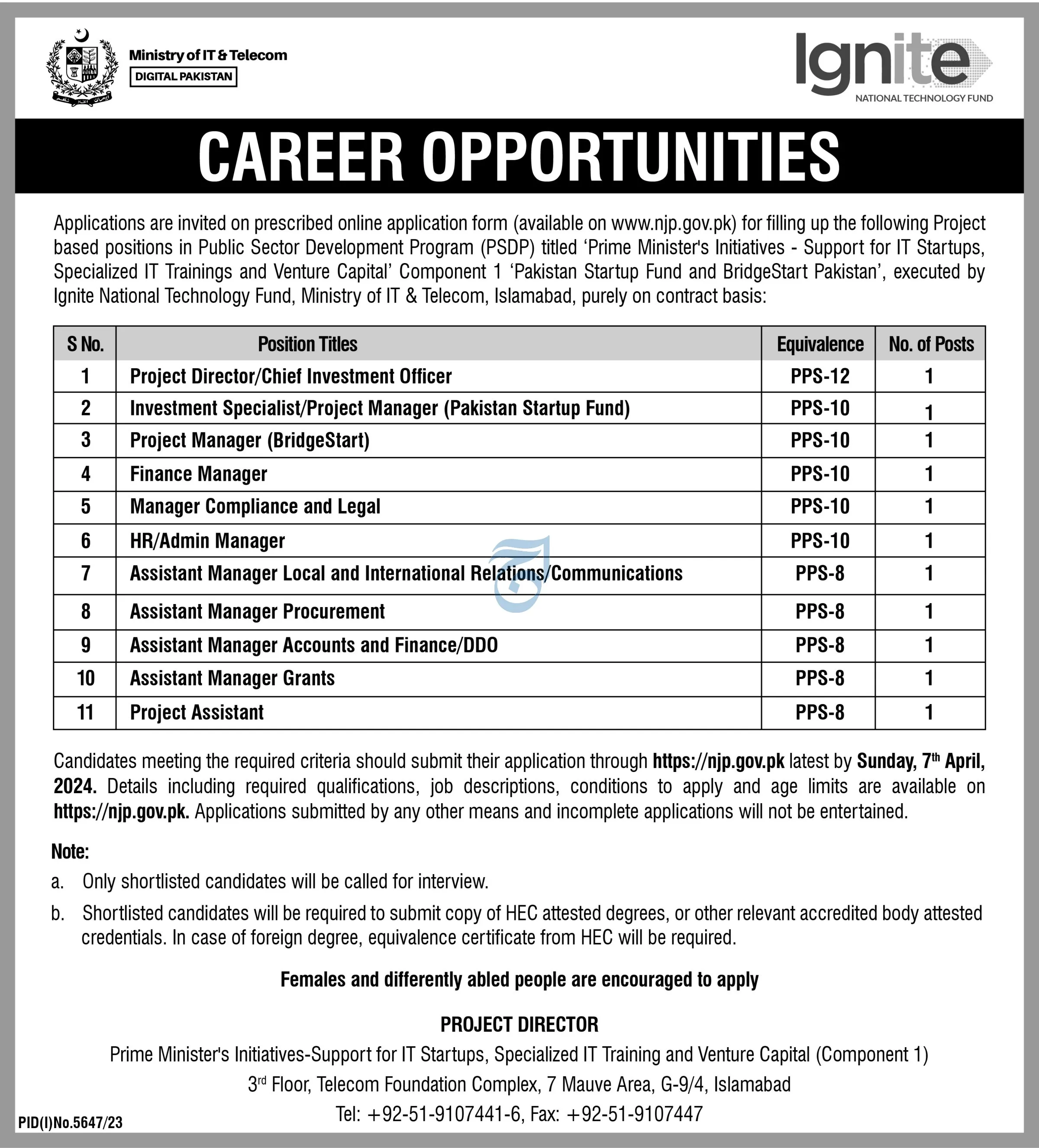 Ministry Of IT & Telecom Islamabad Jobs 2024 – Ministry of Information Technology and Telecommunication Jobs 2024 — original advertisement
