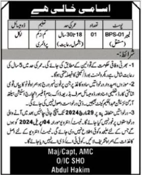 Station Health Organization Abdul Hakeem Punjab Jobs 2024 – Pakistan Army Jobs 2024 — original advertisement