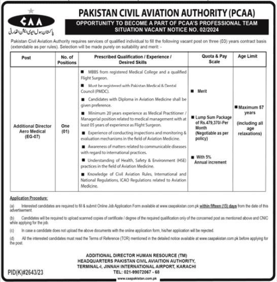 Pakistan Civil Aviation Authority CAA Karachi Job 2024 – Pakistan Civil Aviation Authority (CAA) Jobs 2024 — original advertisement
