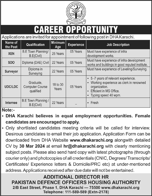 Defence Housing Authority DHA Karachi Sindh Jobs 2024 Jobs 2024 — original advertisement