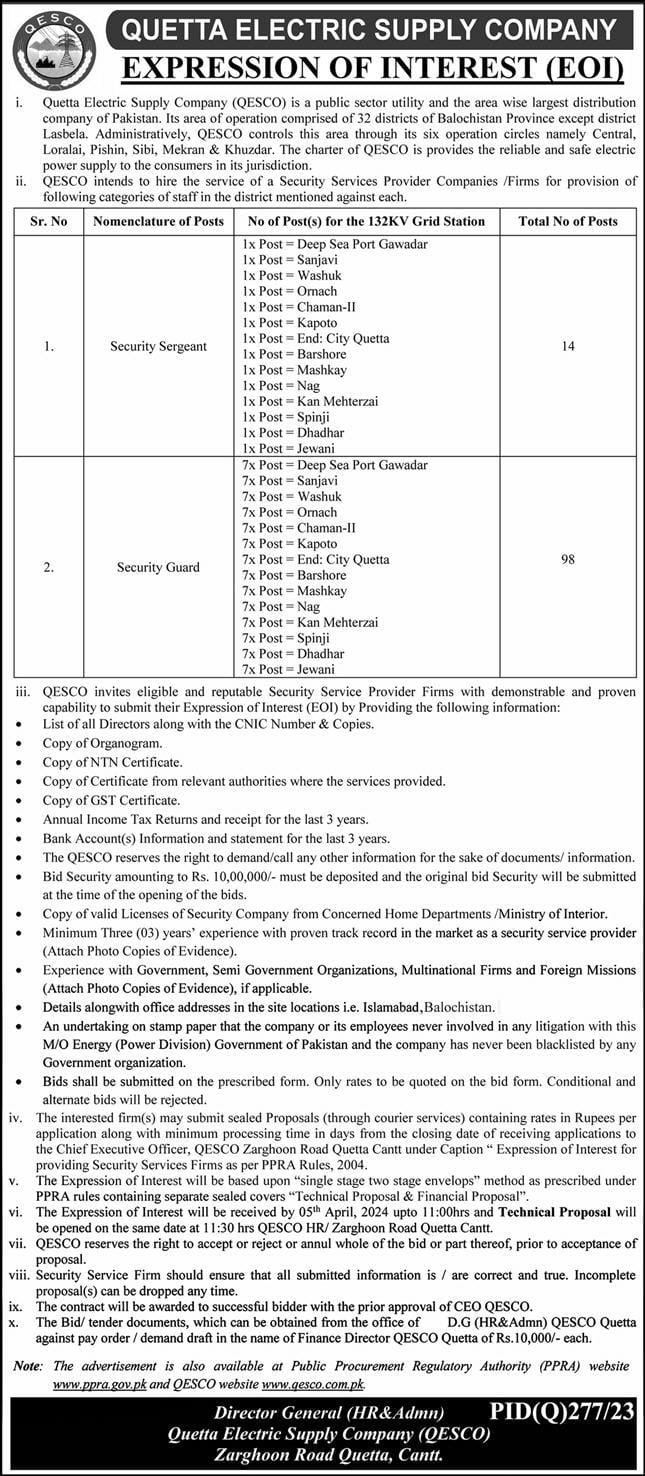 QESCO Quetta Electric Supply Company Jobs 2024 – Quetta Electric Supply Company QESCO Jobs 2024 — original advertisement