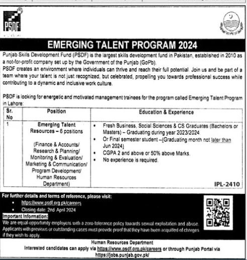 Punjab Skill Development Fund PSDF Lahore Punjab Jobs 2024 – Punjab Skills Development Fund Jobs 2024 — original advertisement