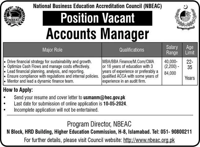 National Business Education Council NBEAC Islamabad Job 2024 – Higher Education Commission Islamabad Jobs 2024 — original advertisement