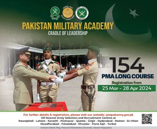 Pakistan Army In 154 PMA Long Course 2024 Admissions 2024 — original advertisement