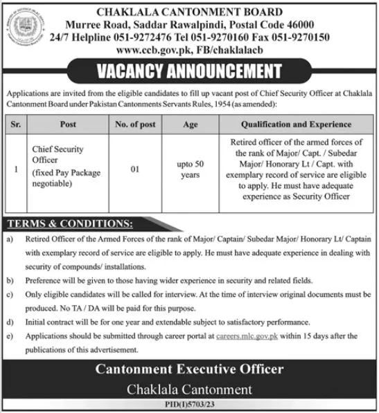 Chaklala Cantonment Board CCB Jobs 2024 Jobs 2024 — original advertisement
