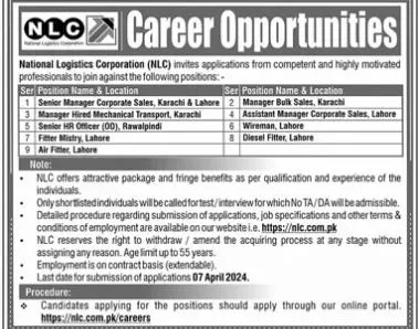 National Logistics Cell NLC Jobs 2024 – National Logistic Cell Rawalpindi Jobs 2024 — original advertisement