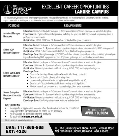 The University Of Lahore UOL Punjab Jobs 2024 Jobs 2024 — original advertisement
