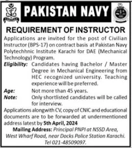 Pakistan Navy Karachi Jobs 2024 Jobs 2024 — original advertisement