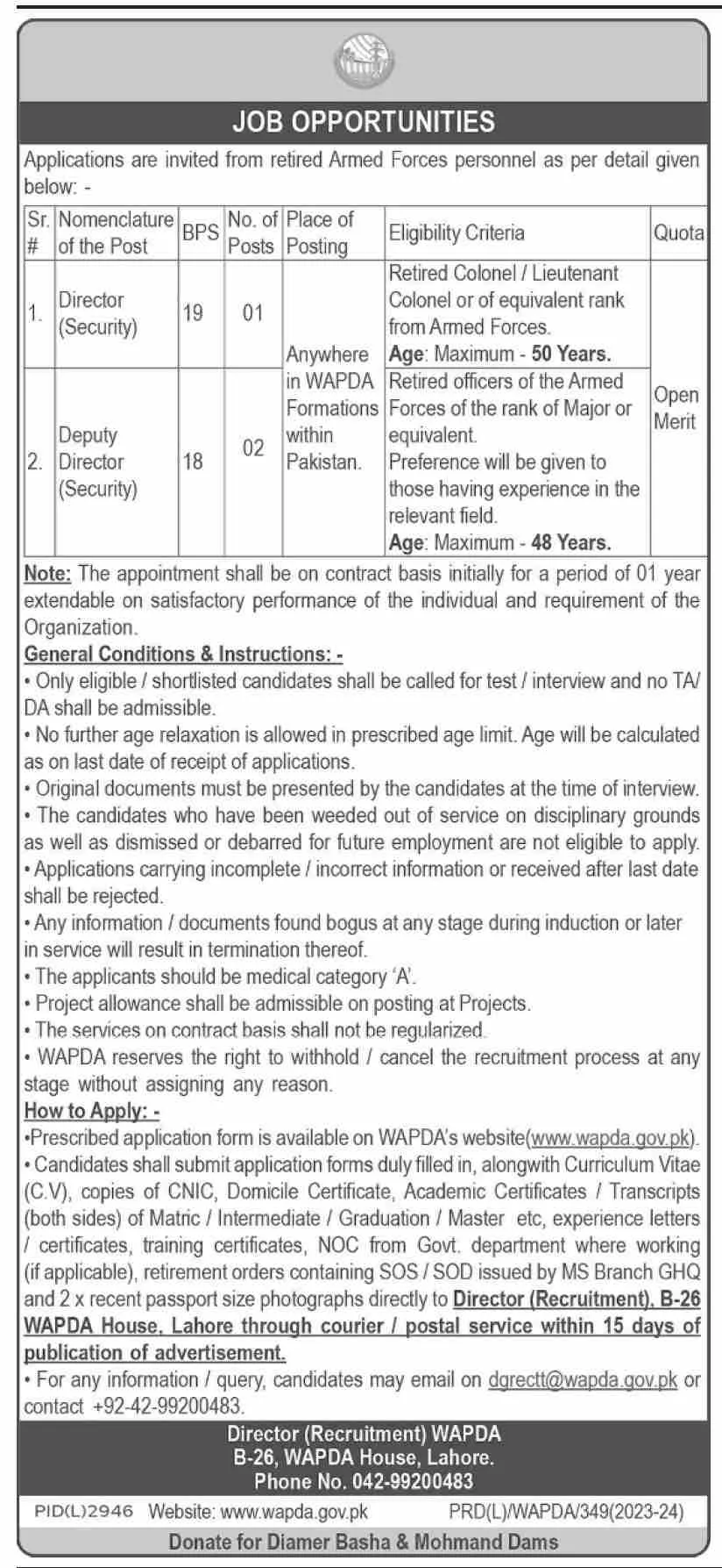 Water And Power Development Authority Lahore Jobs 2024 Jobs 2024 — original advertisement