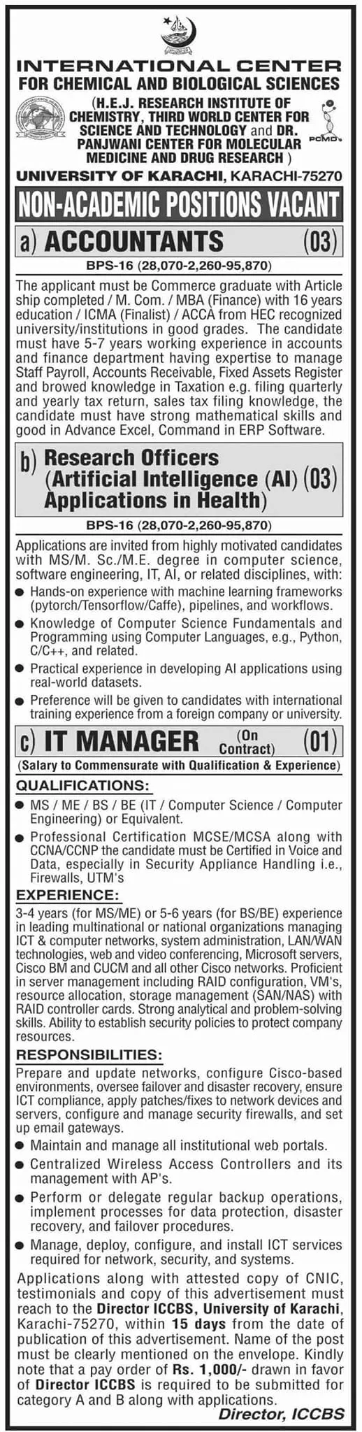 ICCBS University Of Karachi Sindh Jobs 2024 Jobs 2024 — original advertisement