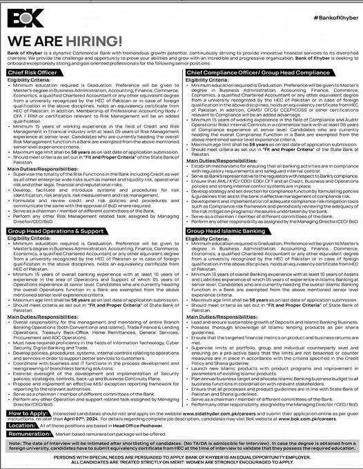 Bank of khyber Bok Jobs 2024 Jobs 2024 — original advertisement