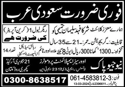Rigger & Crane Operator Jobs 2024 In Saudi Arabia – New Geo Pak Overseas Employment Promoters Jobs 2024 — original advertisement