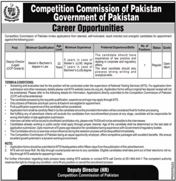 Competition Commission of Pakistan Islamabad Jobs 2024 Jobs 2024 — original advertisement