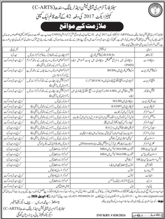 Carts Center For Autism Rehabilitation Karachi Jobs 2024 – Center for Autism Rehabilitation & Training Sindh CARTS Jobs 2024 — original advertisement