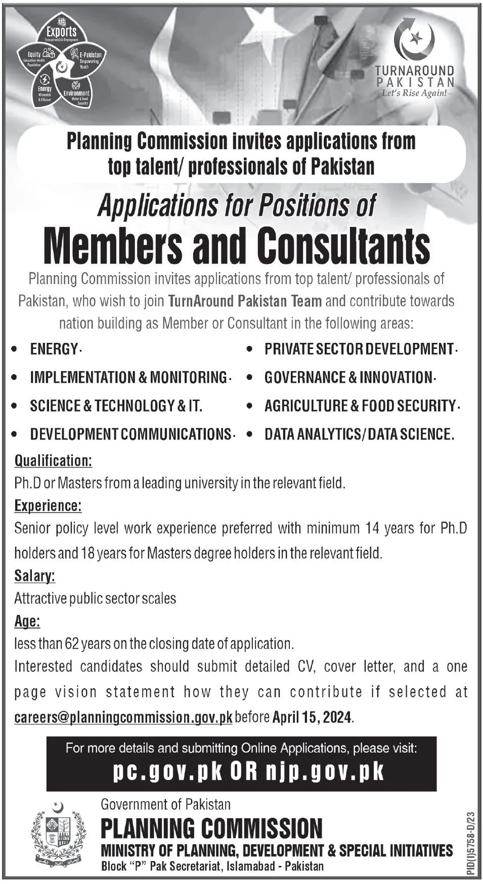Planning Commission PC Islamabad Jobs 2024 – Planning Commission of Pakistan Jobs 2024 — original advertisement