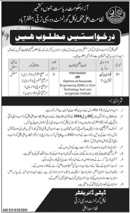 Local Government & Rural Development Department AJK Jobs – Local Govt Department Ajk Jobs 2024 — original advertisement