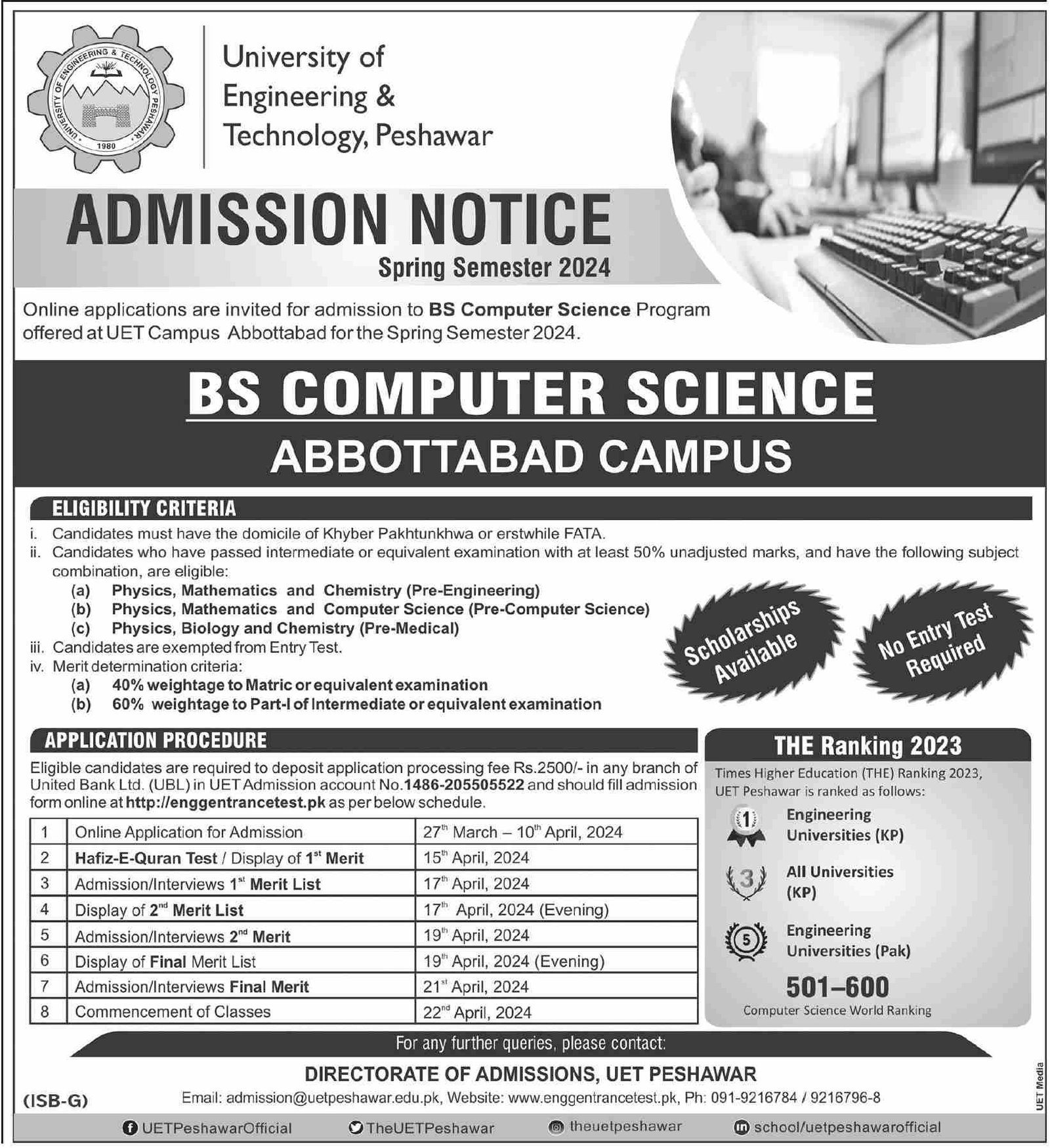 Admissions University of Engineering And Technology Peshawar – Balochistan University of Engineering and Technology BUETK Khuzdar Admissions 2024 — original advertisement