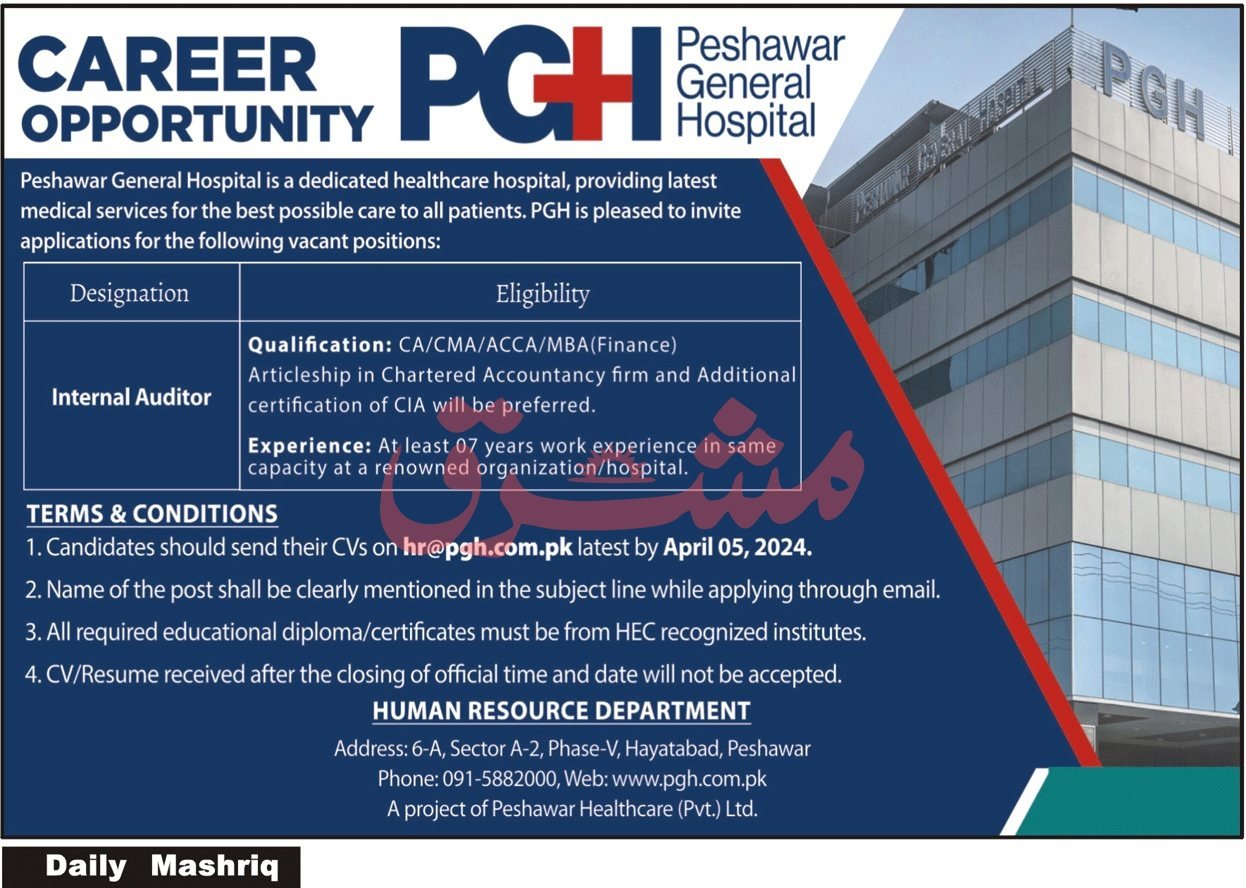 Peshawar General Hospital PGH Jobs 2024 Jobs 2024 — original advertisement
