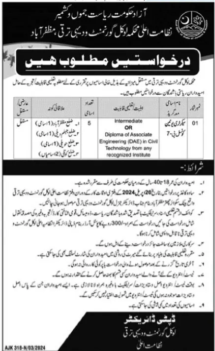Local Government & Rural Development Department Job – Local Govt Department Ajk Jobs 2024 — original advertisement