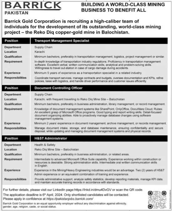 Barrick Pakistan Quetta Jobs 2024 Jobs 2024 — original advertisement