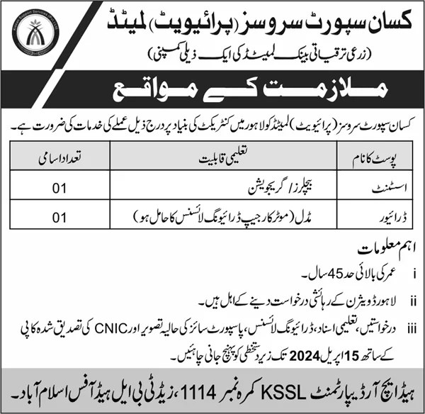 Kissan Support Services Limited KSSL Jobs 2024 Jobs 2024 — original advertisement