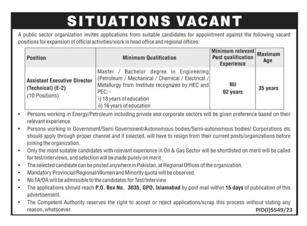 Public sector organization Islamabad Jobs 2024 Jobs 2024 — original advertisement