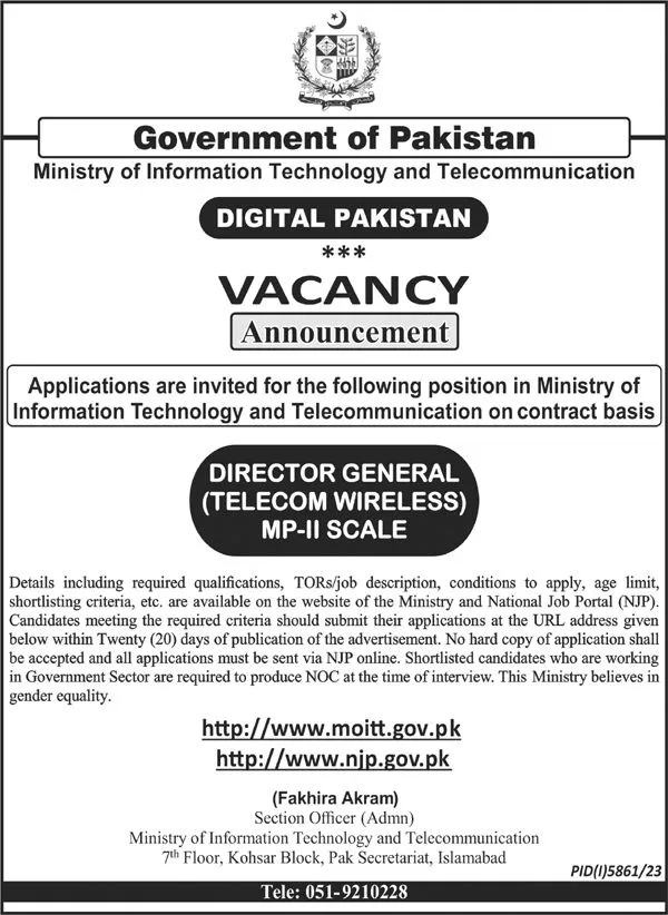 Ministry of Information Technology & Telecommunication Jobs – Ministry of Information Technology and Telecommunication Jobs 2024 — original advertisement