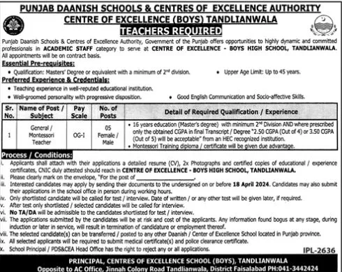 Punjab Daanish Schools & Center Of Excellence Authority Jobs Jobs 2024 — original advertisement