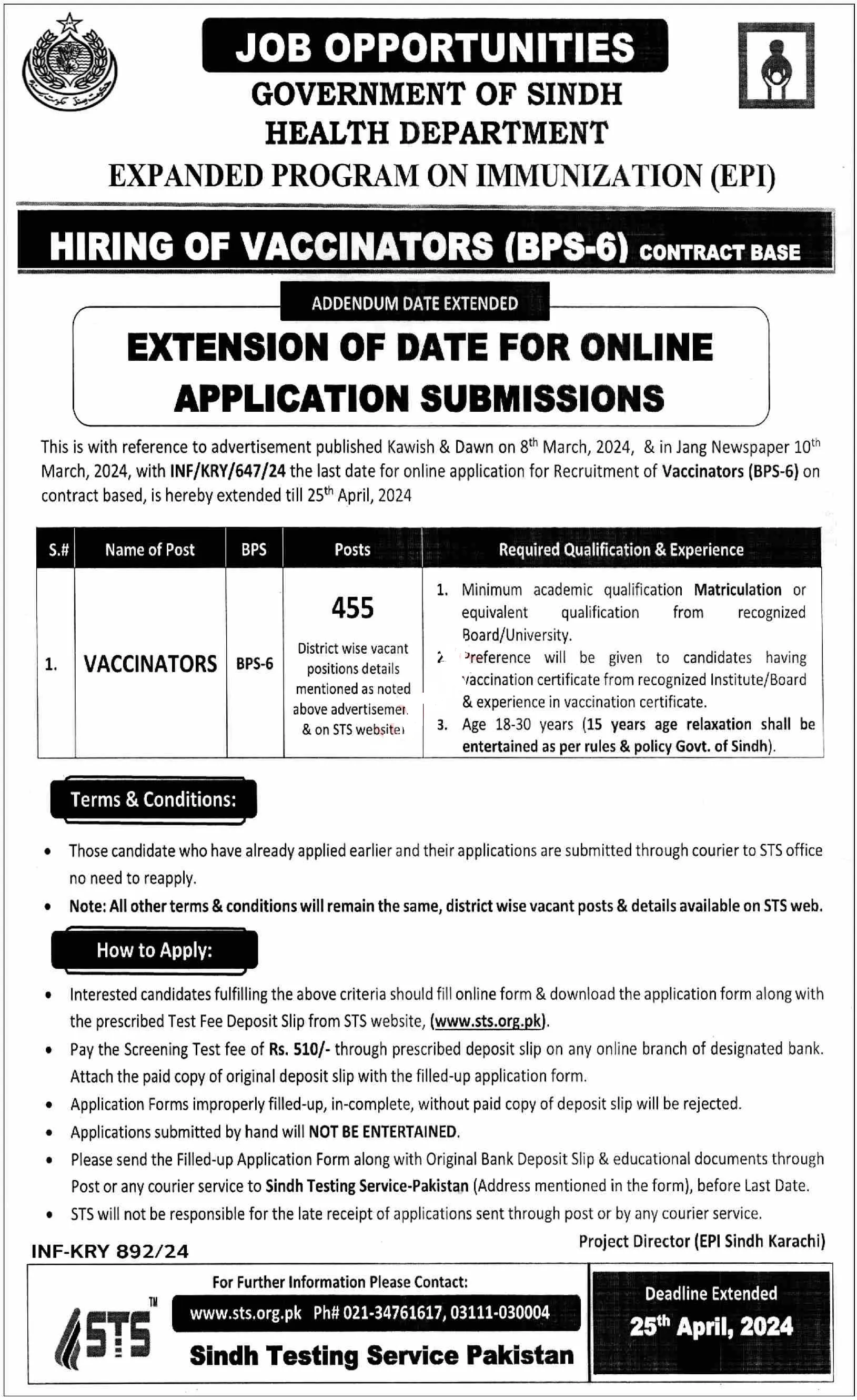 Health Department Sindh Karachi Jobs 2024 Jobs 2024 — original advertisement
