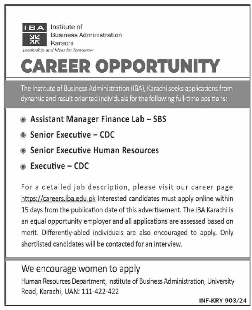 Institute of Business Administration IBA Karachi Jobs 2024 Jobs 2024 — original advertisement